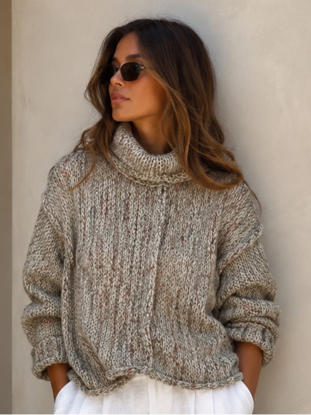 Anthro Pilcro Chunky Knit Turtleneck Sweater Specked Cozy Lodge Cropped Pullover